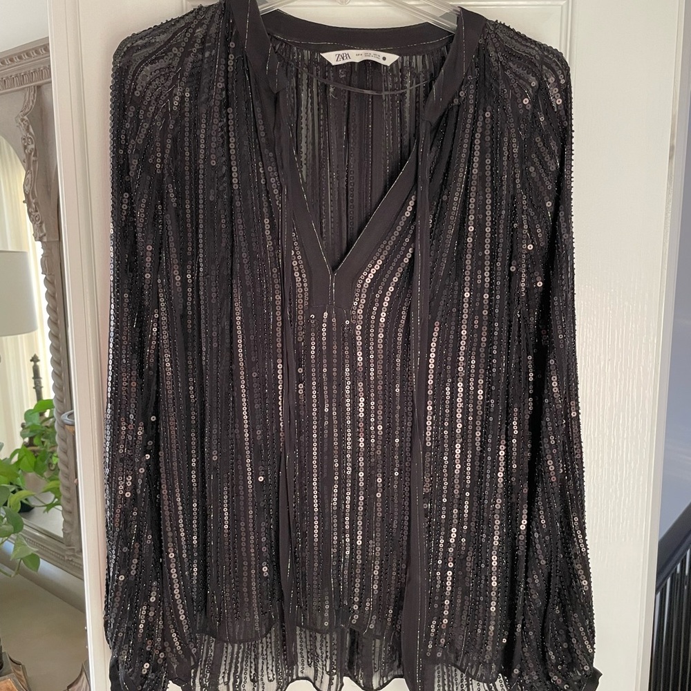 Beautiful black holiday top from Zara. Only worn once last Christmas.